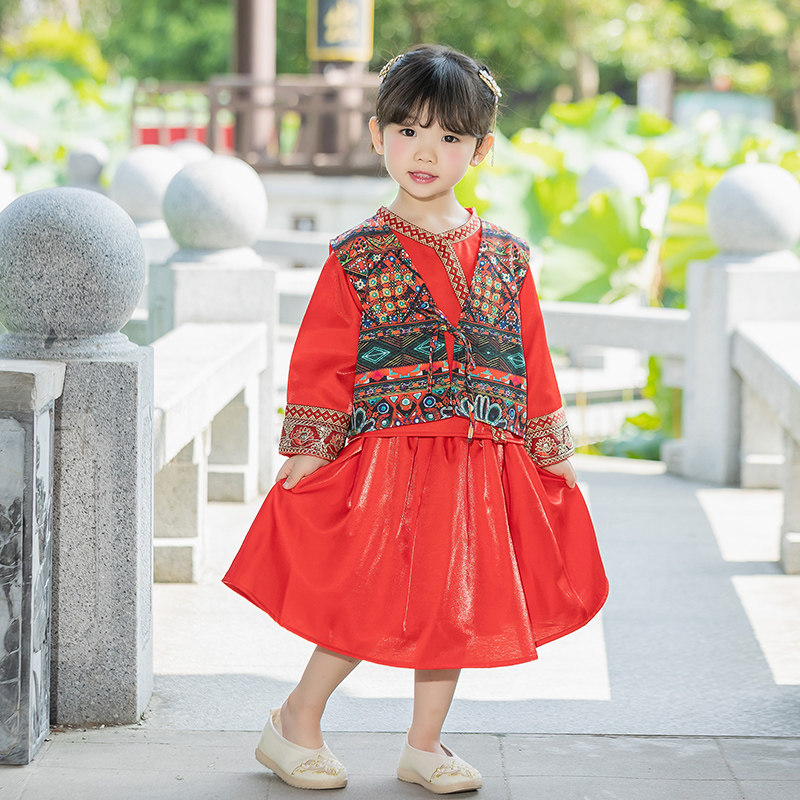 现货儿童汉服苗族服m装男童民族风幼儿园班服春秋长袖女童舞蹈演