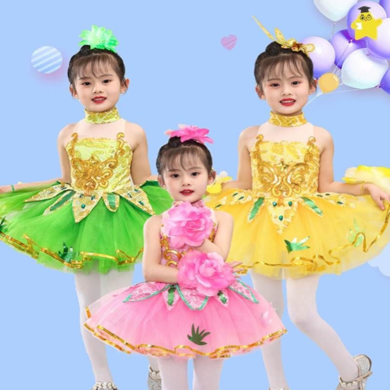 精选六一儿童荷花演出服荷塘月色C舞蹈小荷风采花仙子蓬蓬纱裙表