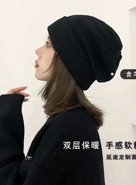 戴帽子的堆堆帽假发一体秋冬女带头发连帽女士2021新款带帽针织帽