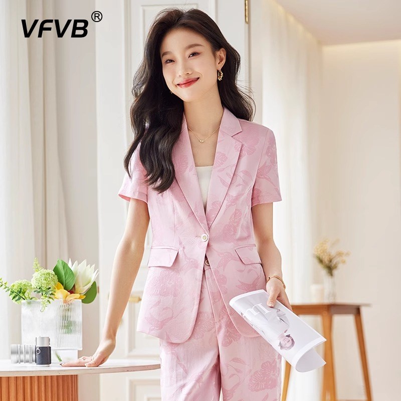 高级感短袖西装套装女薄款2024新款夏季职业干练通勤黑色西服外套