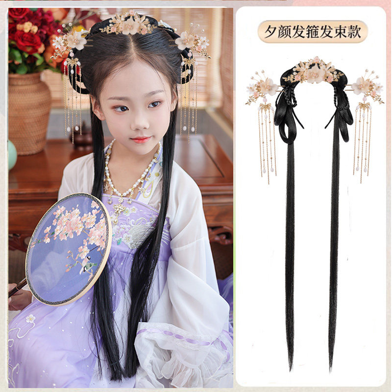 新品儿童汉服假发包盘发发髻古装一体式发箍古P风假发女童造型发