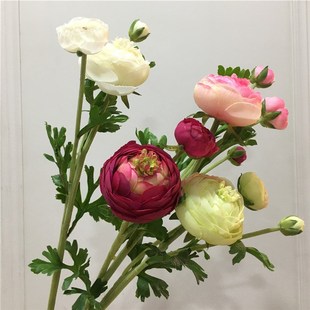 仿真陆莲御墨2花1苞露莲茶玫装 饰花客厅假花花R束摆件绢花家居插