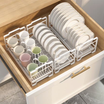 厨房碗碟收纳架免安装橱柜内置物架家用窄小型不锈钢碗盘沥水架