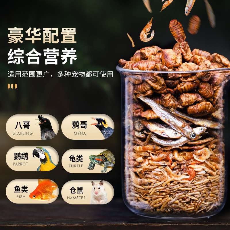 极速八哥鹩哥画眉鸟食饲料面包虫干玄凤鹦鹉训练奖励小零食补钙墨