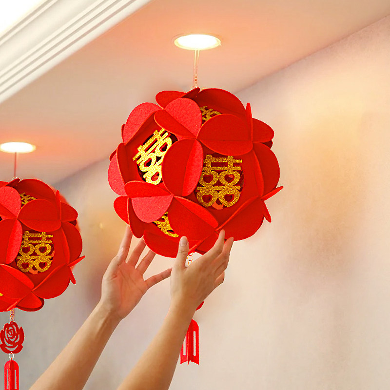 现货结婚c绣球挂饰卧室走廊布置婚房装饰用品中式宫灯笼挂件宫灯