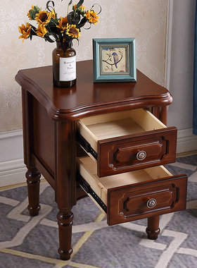 北欧实木床头柜美式乡村房间白色家用卧室储物柜整装床边收纳小柜