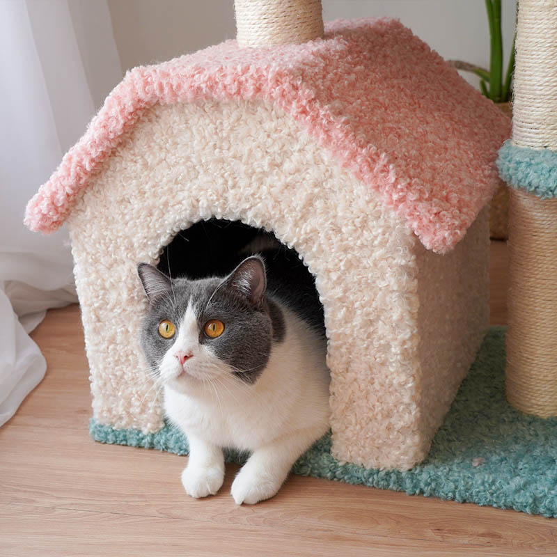 雪屋花朵猫爬架猫窝猫树一体剑麻猫抓板实木高层T猫屋立式猫架跳