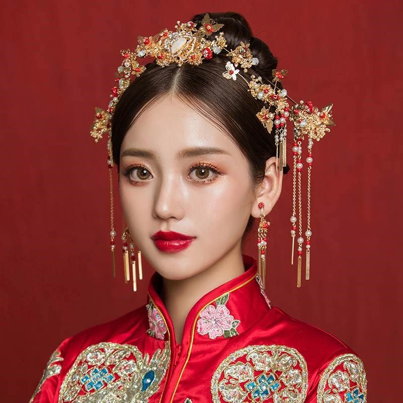 禾秀服新娘头f饰简单大气和2022年新款结婚服凤冠霞帔步摇钗一