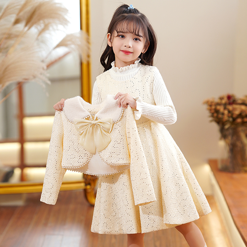 女童洋装秋冬2023冬装新款洋派时髦套装儿童裙子小女孩公主裙冬