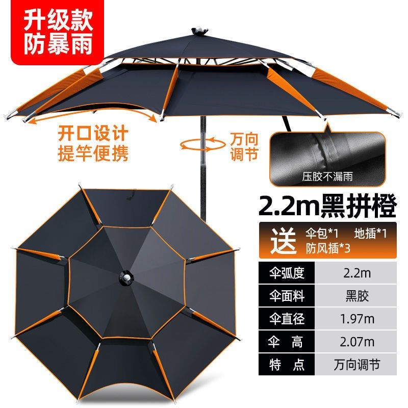 GKR2024新款钓鱼伞加u厚万向鱼伞黑胶大钓伞防暴雨垂钓专用防遮阳