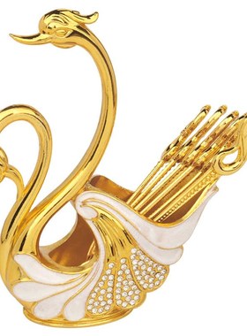 欧式轻奢复古创意天鹅水果叉金属甜品勺家用节日礼物装饰礼品摆件