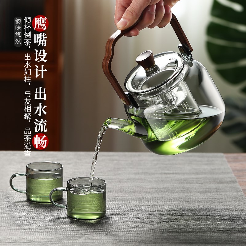 提梁壶煮茶壶围炉透黑提梁玻璃电陶炉煮茶器炭火炉烧水侧把加热