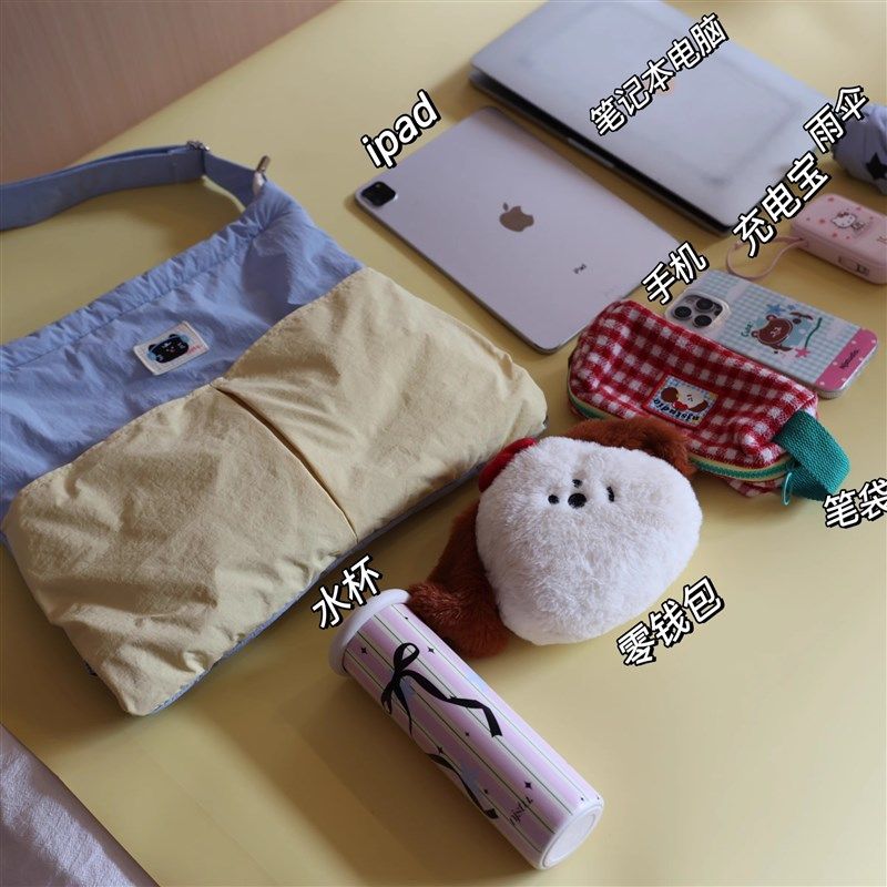 撞色上班斜挎帆布袋女生简约加厚大容量布包爆款通勤书包单肩拉链