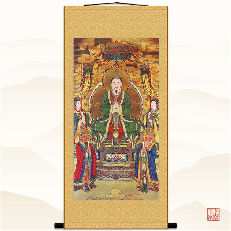 明清古画版 元始天尊神仙人物画挂图 复古装饰画绢布卷轴挂画定制