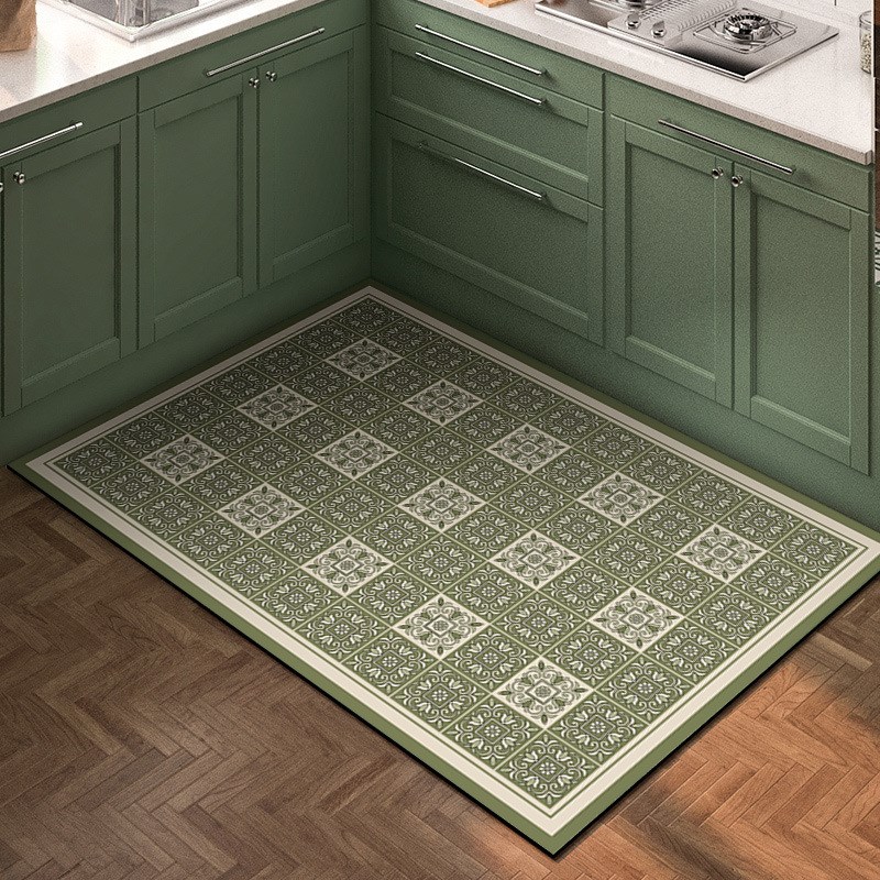 新款复古美式免油污厨房满铺地垫可擦洗一抹净耐脏地垫PZVC玄关垫