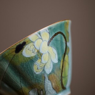 冰片釉三才盖碗茶杯不烫手单个纯手绘开片陶瓷泡茶碗带盖功夫茶具