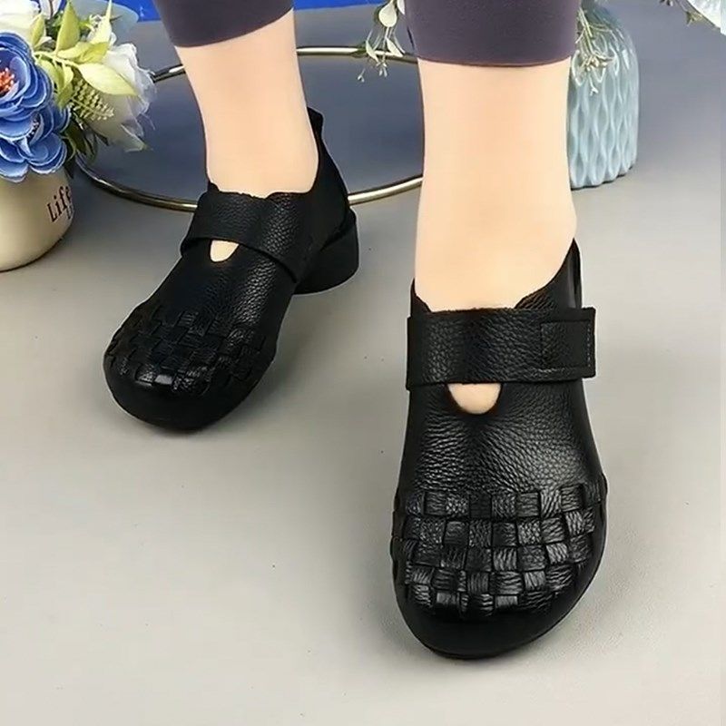 真皮单鞋女2024年春秋新款牛皮粗低跟休闲百搭小皮鞋中老年妈妈鞋,女鞋,深口单鞋,淘宝优惠券,粉丝福利购,淘宝优惠卷