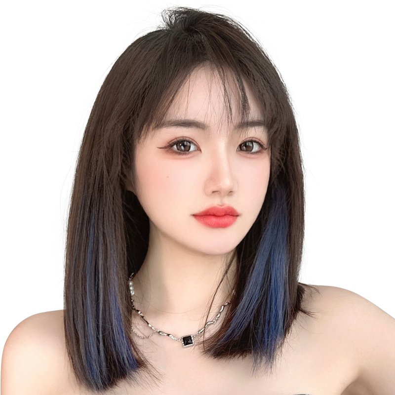挂耳染发片短发挑染假发片一片式发条彩色接发假发女隐形直发贴片
