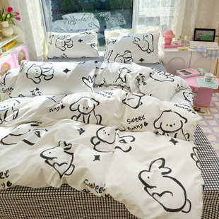 现货全棉学生宿舍0.9m床笠三件套儿童卡通四件套可爱动物枕套