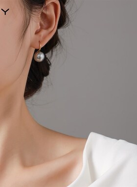 工厂销高跟鞋款灰色珍珠耳环女2024新款爆款法式高级感Y耳钉小众