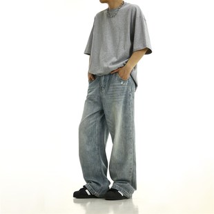 直筒宽松阔腿休闲长裤 男女复古垂感拖地裤 街头百搭老爹牛仔裤 美式