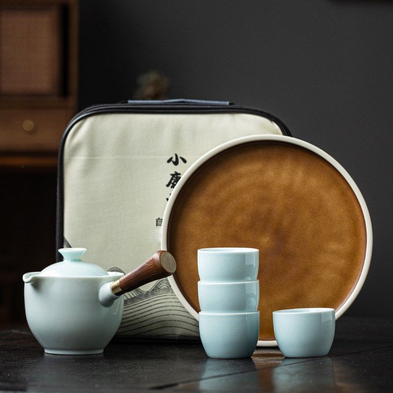 新型户外懒人功夫茶具茶盘套装旋转陶瓷冲茶器便携旅行车载逍遥壶,餐饮具,旅行茶具,淘宝优惠券,粉丝福利购,淘宝优惠卷