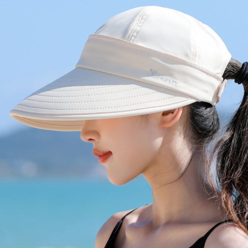 日本ZD太阳帽女夏防晒遮阳帽护颈遮脸户外骑行可拆卸空顶采茶凉帽