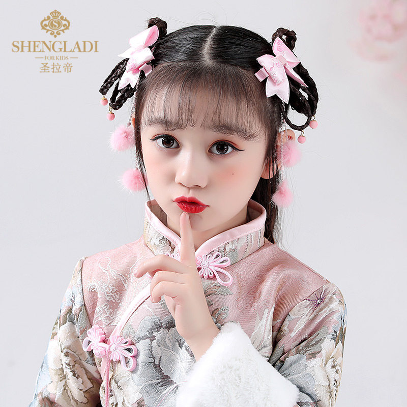 汉服头饰中国风儿童发夹苏童古发风饰假发辫超仙流女步摇宝宝饰品