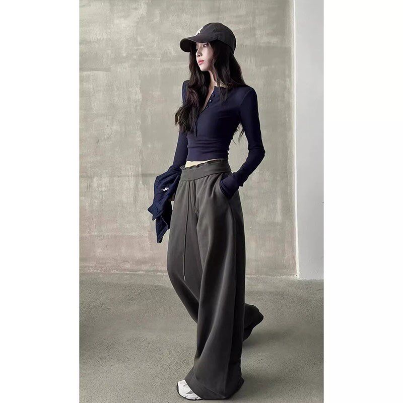 美拉蓝穿搭打h底衫女秋冬美式辣妹修身显瘦小个子短款长袖t恤上衣