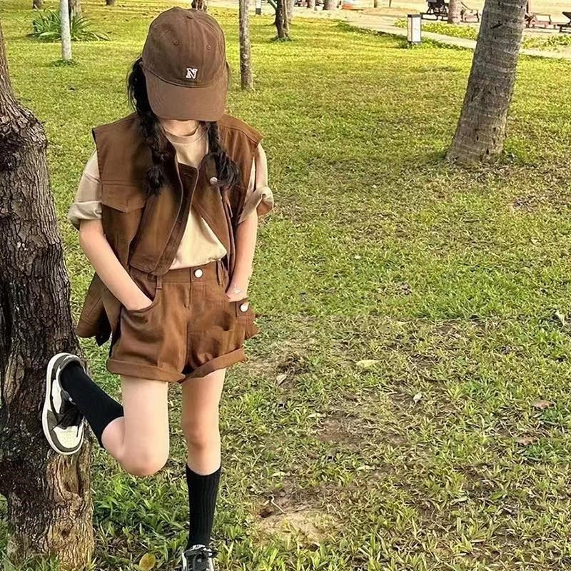 波拉韩童装女童套装2024夏装儿童牛仔马甲短裤时尚两件套炸街马夹,电子元器件市场,场效应管,淘宝优惠券,粉丝福利购,淘宝优惠卷