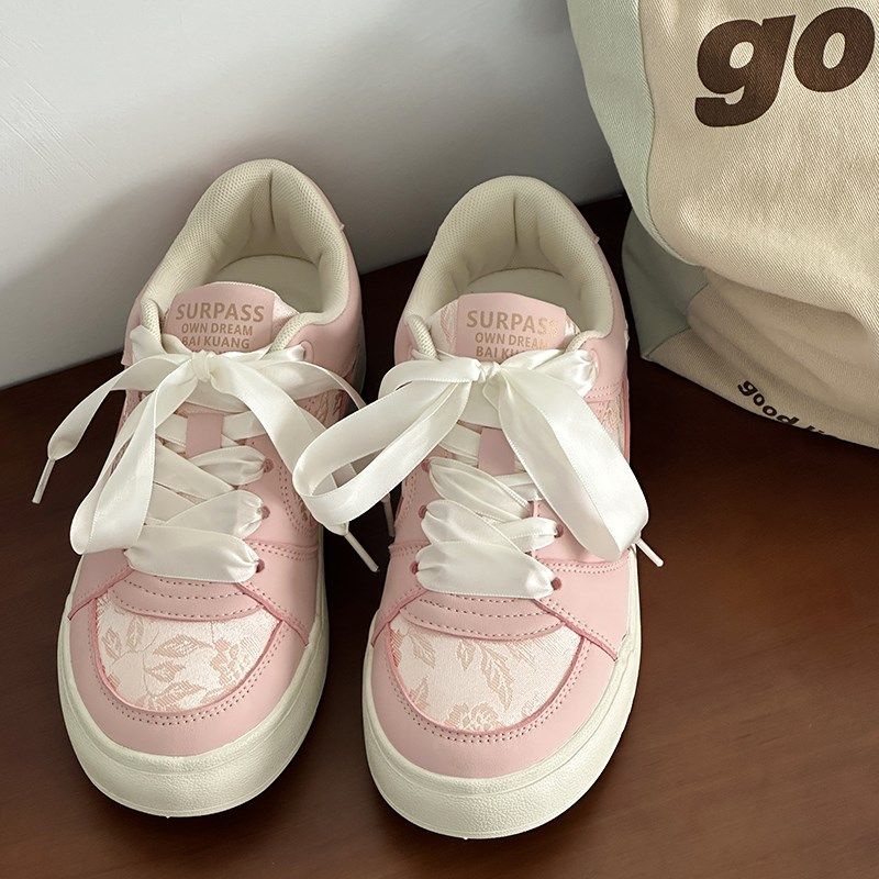 路十三夏季丝带小白鞋女配裙子透气网面百搭小众鞋子学生粉色板鞋,女鞋,休闲板鞋,淘宝优惠券,粉丝福利购,淘宝优惠卷