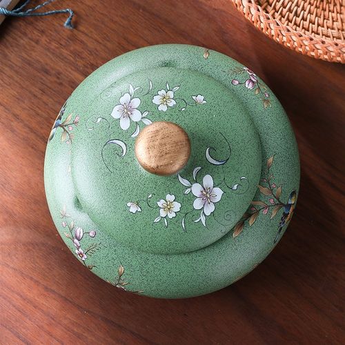 简约绿色田园轻奢工艺陶瓷带盖烟灰缸家居日用装饰品摆件客厅中式