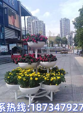 大型铁艺景观花架民族风2白色花盆市政绿化街道美化花坛户外厂家