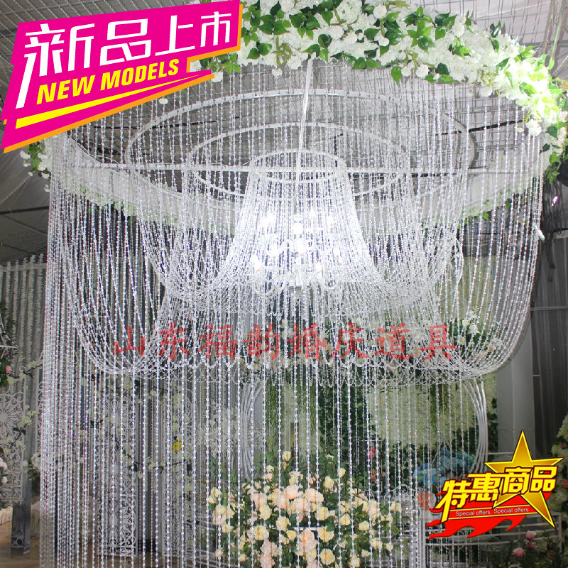 婚庆道具欧式圆i亭铁艺水晶珠吊顶3米水晶帘圆环4圈圆亭山东福韵