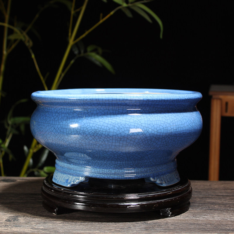 盆景盆陶瓷花盆圆形大号裂纹石湾盆室内客m厅景观盆景花盆新款促