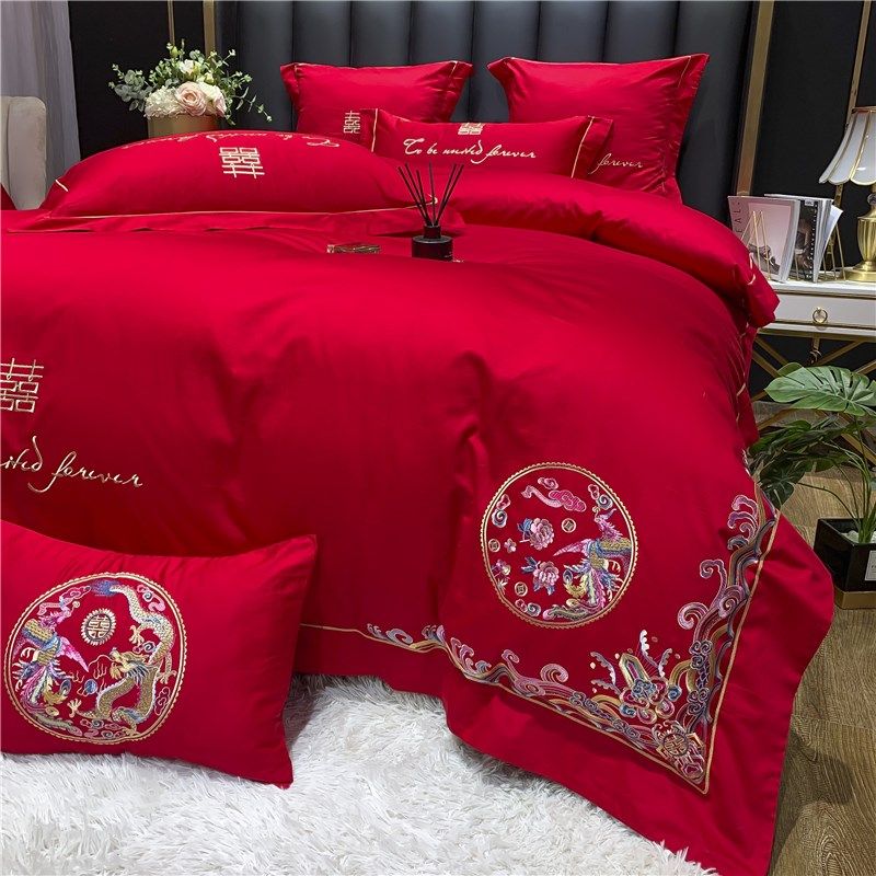 结婚四件套床上用品全棉被套婚庆龙凤六件套整套新婚陪嫁大红,床上用品,婚庆床品套件,淘宝优惠券,粉丝福利购,淘宝优惠卷
