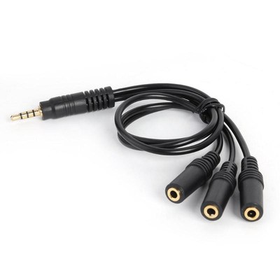 3.5mm 4 Pole Plug to 3 Way Stereo Audio Headphone Splitter