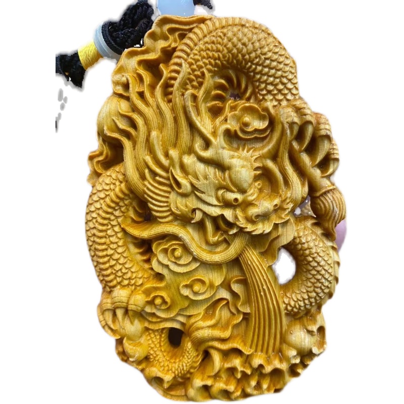 崖柏木雕刻生肖j龙牌钥匙扣紫檀木祥龙汽车挂件平安牌随身携带饰