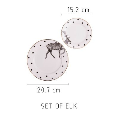 2 Pcs 6&8 Inch Animal Combined Plates Set Ceramic Plates Fox