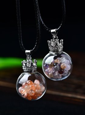 天然黄水晶橄榄石碎n石摆件蓝松石极光许愿瓶吊坠男女款饰品配饰