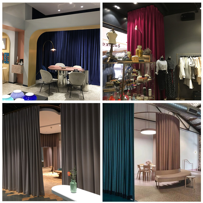 定制刺绣logo绒布试衣间门帘服装店更衣室窗帘橱窗免打孔隔断帘