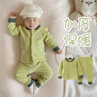 宝宝秋冬加绒加厚保暖套装男女摇粒绒婴幼儿家居服婴儿睡衣分体