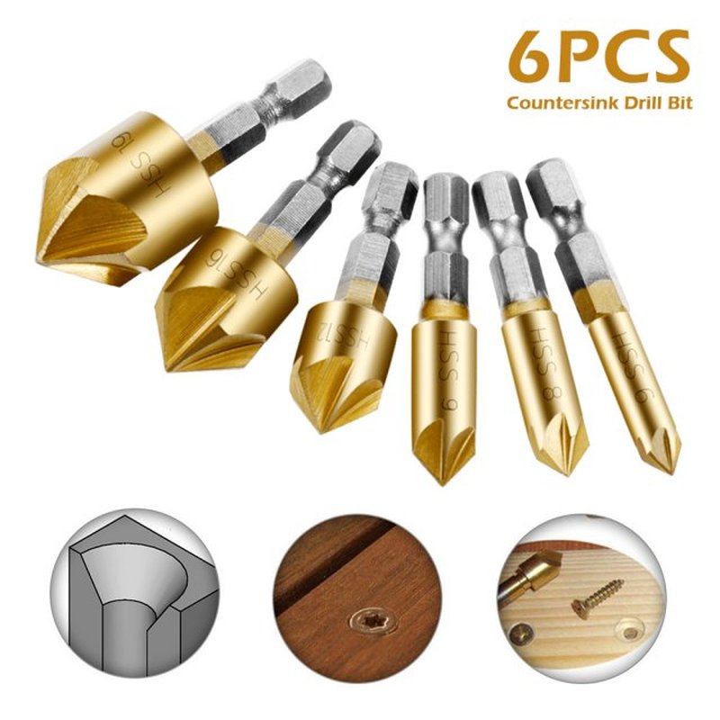 推荐6Pc Hexagonal Shank Titanium Coated 5 Flutes HSS Counter