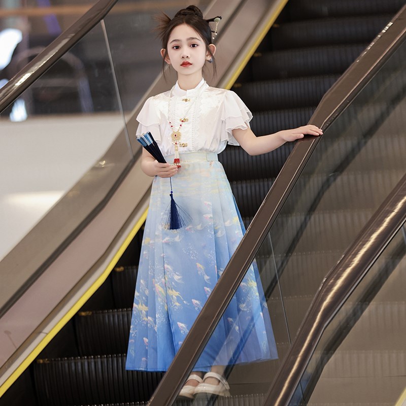 新品汉服女童马面裙套装2024新款D儿童夏季连衣裙春夏大童女装国