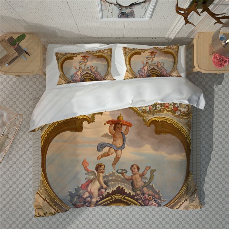 网红3D Angel Bedding Set Golden Luxury Bedclothes European P