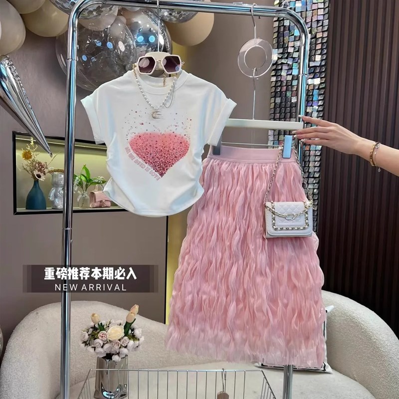 新品女童套装2024新款夏季裙子大童洋气夏天儿童装TY恤蛋糕半身两