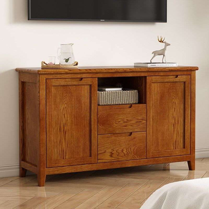 全实木橡木电视柜现代简约客厅家用落地储物柜一体地柜电视机柜子