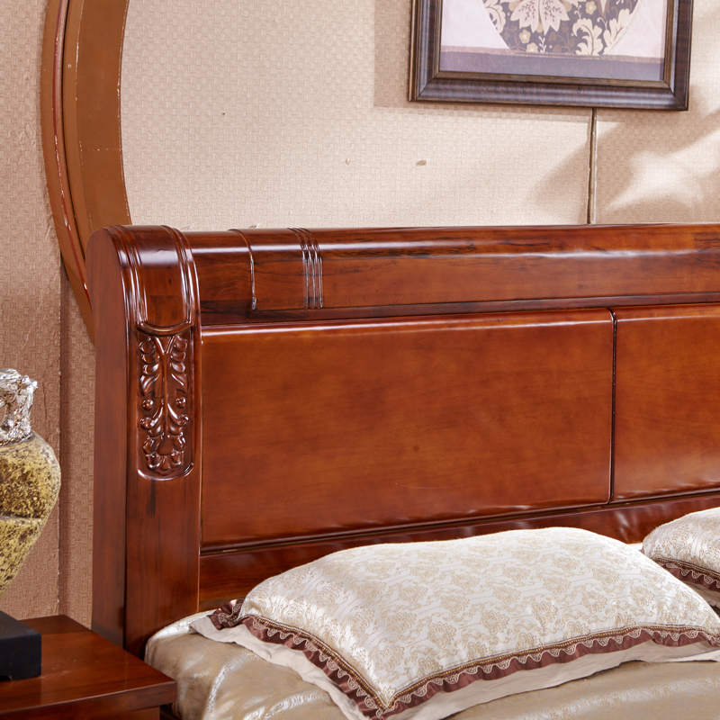 现代中式实木床 1.8米1.5米香樟木婚床 高P箱气动硬板双人床家具