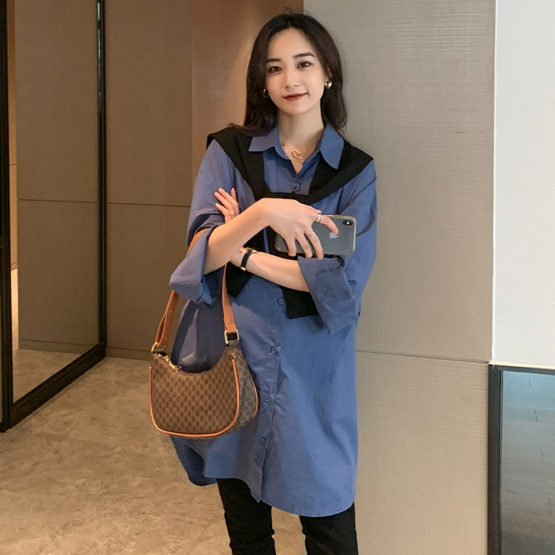 孕妇衬衫2021新款秋q冬气质休闲韩版长袖衬衣纯色显瘦辣妈披肩套