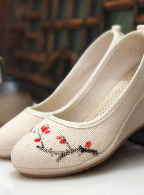 茶服鞋女夏布鞋手绘复古风汉服鞋子百搭禅意佛系禅鞋茶艺师配茶鞋